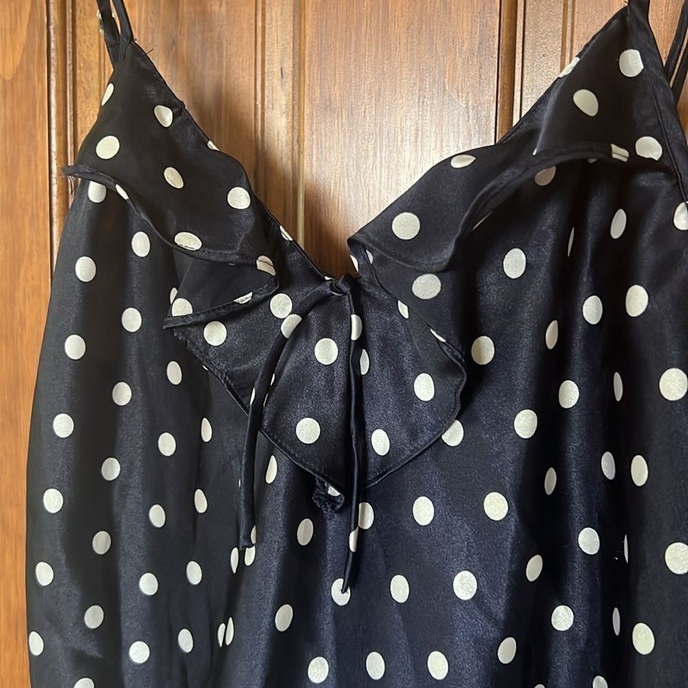 Vintage 90s SATIN Polka Dot Ruffle Low V Back Slip Dress in Navy White | M - Picture 4 of 10